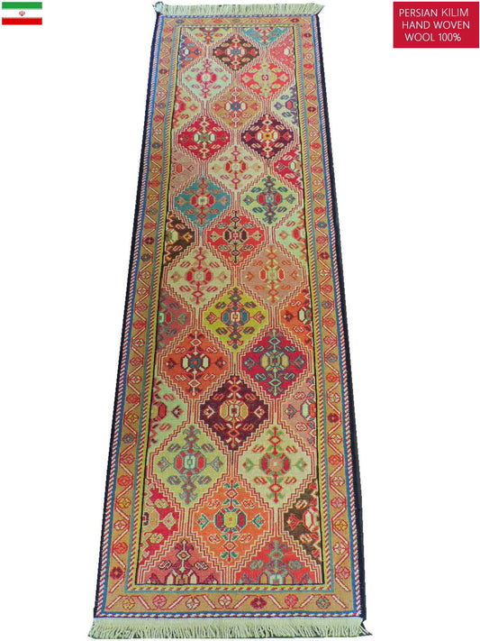 スマックキリム 手織り ペルシャキリム 高品質ウール イランシルジャン 産 敷物 廊下敷サイズ206cmｘ56cm【本物保証/直輸入】