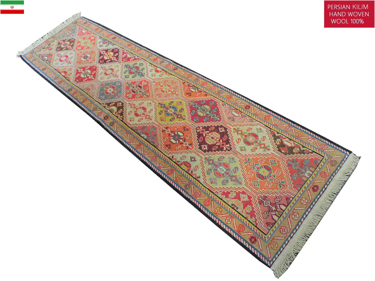 スマックキリム 手織り ペルシャキリム 高品質ウール イランシルジャン 産 敷物 廊下敷サイズ206cmｘ56cm【本物保証/直輸入】