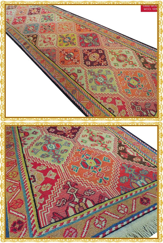 スマックキリム 手織り ペルシャキリム 高品質ウール イランシルジャン 産 敷物 廊下敷サイズ206cmｘ56cm【本物保証/直輸入】