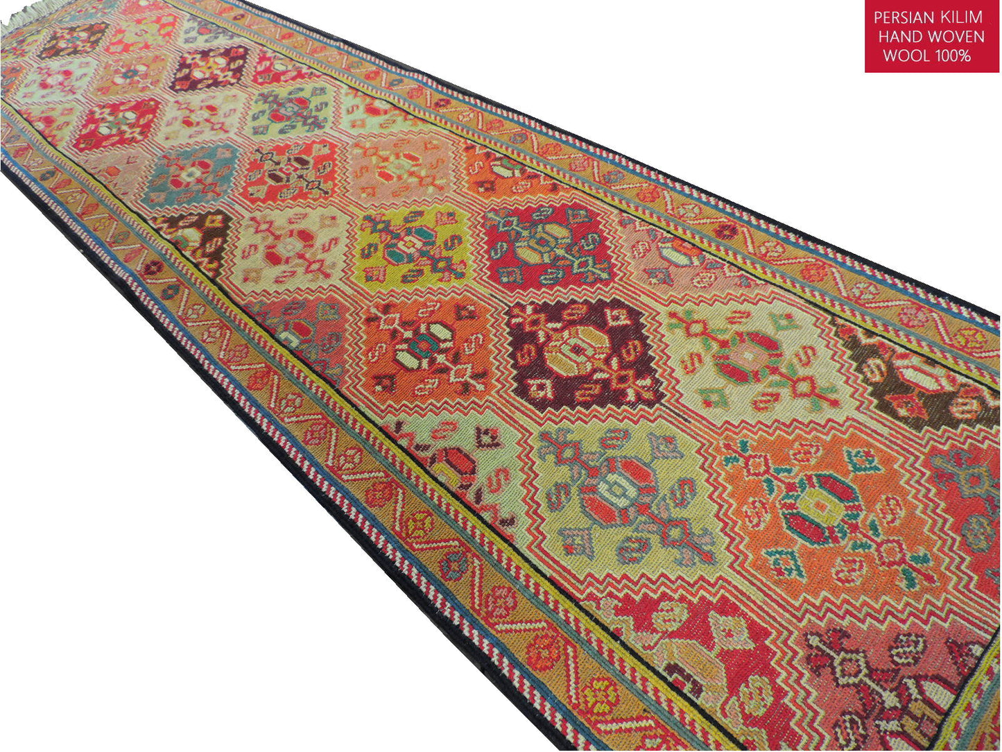 スマックキリム 手織り ペルシャキリム 高品質ウール イランシルジャン 産 敷物 廊下敷サイズ206cmｘ56cm【本物保証/直輸入】