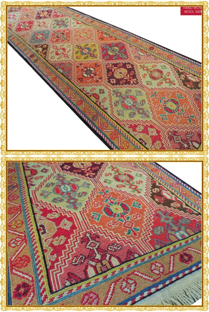 スマックキリム 手織り ペルシャキリム 高品質ウール イランシルジャン 産 敷物 廊下敷サイズ206cmｘ56cm【本物保証/直輸入】