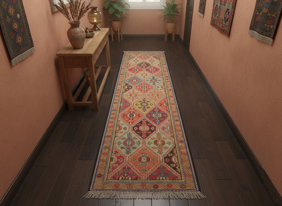 スマックキリム 手織り ペルシャキリム 高品質ウール イランシルジャン 産 敷物 廊下敷サイズ206cmｘ56cm【本物保証/直輸入】