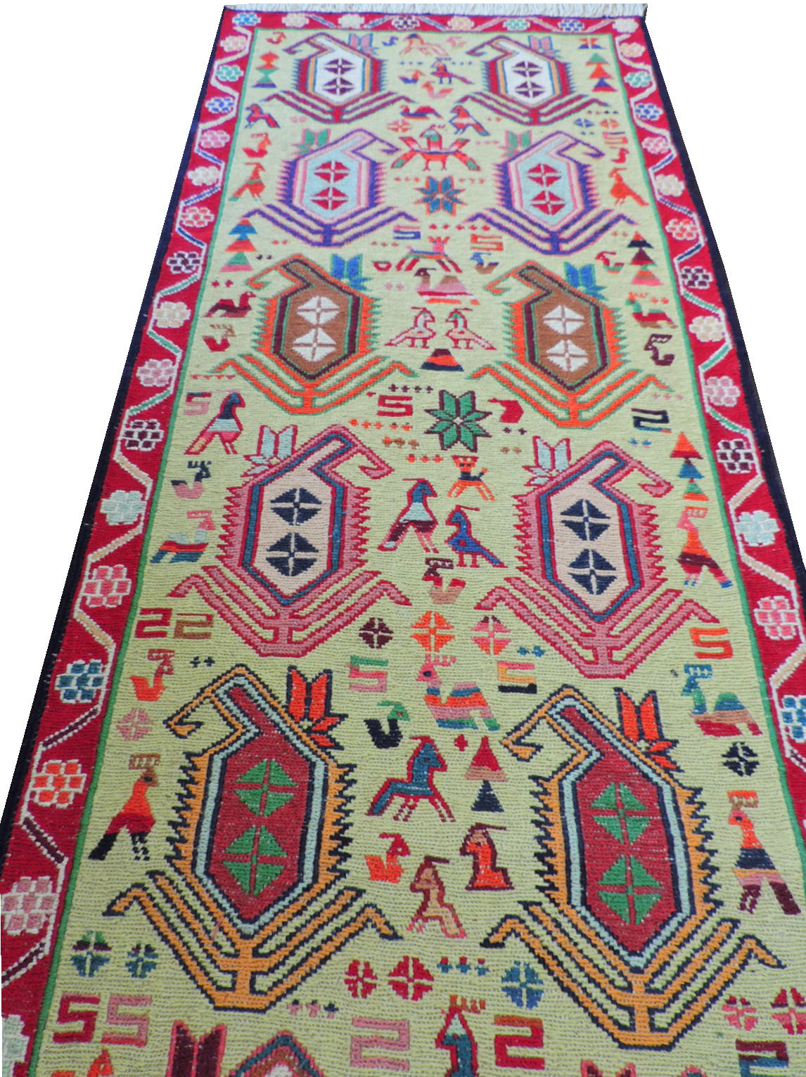 スマックキリム 手織り ペルシャキリム 高品質ウール イランシルジャン 産 敷物 廊下敷サイズ203cmｘ51cm【本物保証/直輸入】