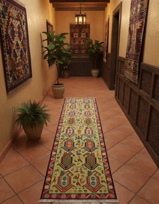 スマックキリム 手織り ペルシャキリム 高品質ウール イランシルジャン 産 敷物 廊下敷サイズ203cmｘ51cm【本物保証/直輸入】 (コピー)