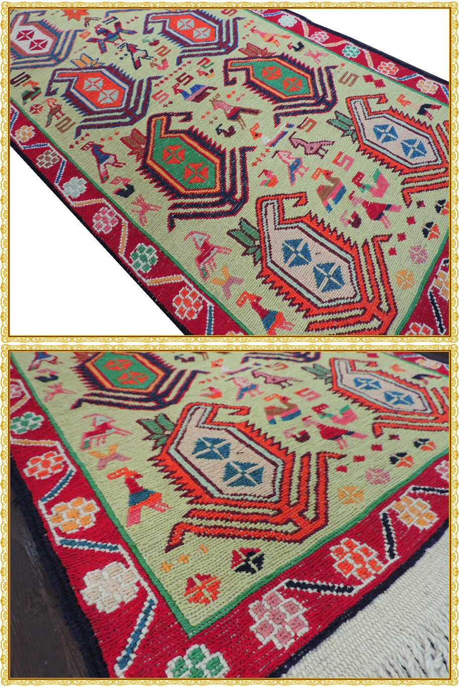 スマックキリム 手織り ペルシャキリム 高品質ウール イランシルジャン 産 敷物 廊下敷サイズ203cmｘ51cm【本物保証/直輸入】