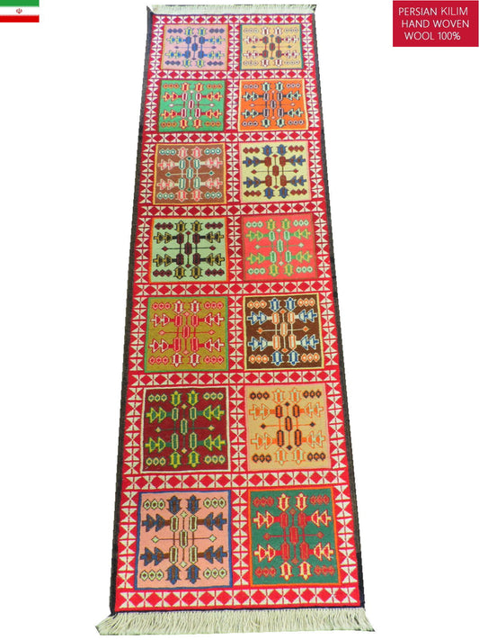 スマックキリム 手織り ペルシャキリム 高品質ウール イランシルジャン 産 敷物 廊下敷サイズ202cmｘ50cm 【本物保証/直輸入】