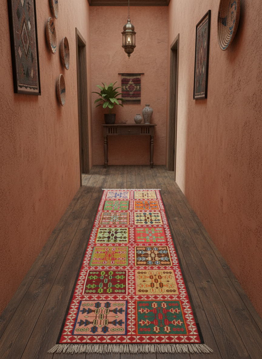 スマックキリム 手織り ペルシャキリム 高品質ウール イランシルジャン 産 敷物 廊下敷サイズ202cmｘ50cm 【本物保証/直輸入】