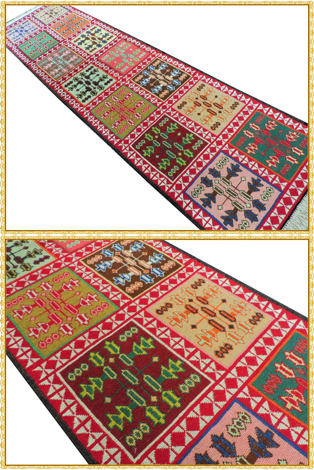 スマックキリム 手織り ペルシャキリム 高品質ウール イランシルジャン 産 敷物 廊下敷サイズ202cmｘ50cm 【本物保証/直輸入】