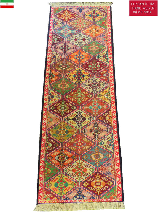 スマックキリム 手織り ペルシャキリム 高品質ウール イランシルジャン 産 敷物 廊下敷 202cmｘ50cm 【本物保証/直輸入】