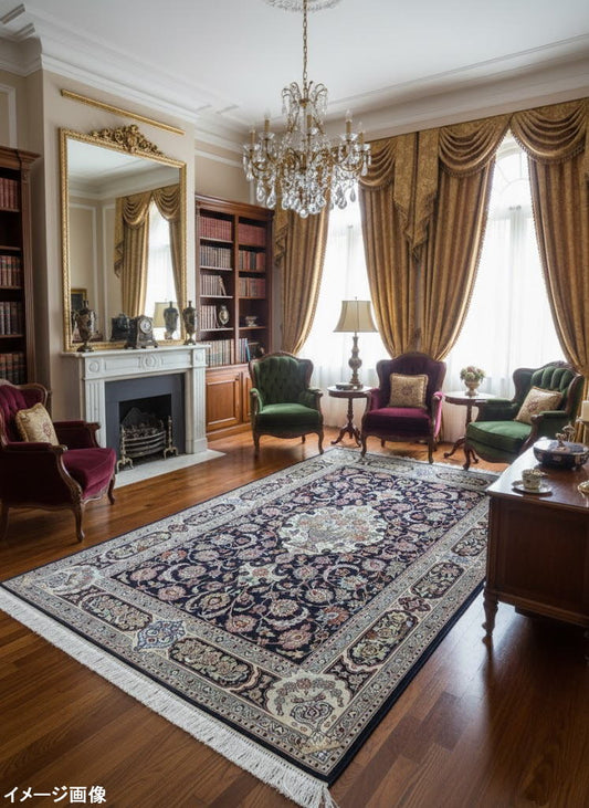 ペルシャ絨毯 カーペット ラグ ウール＆シルク 手織り 高級 ペルシャ絨毯の本場 イラン イスファハン産 中型サイズ 224cm×143cm 【本物保証/直輸入】