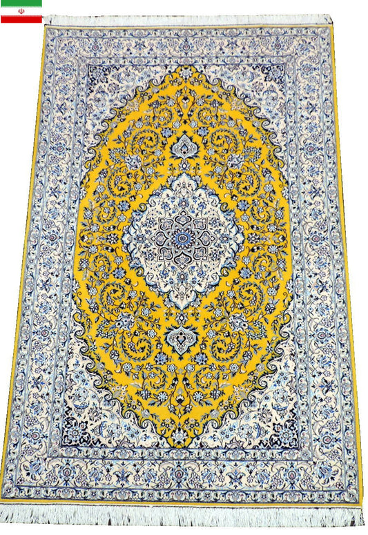 ペルシャ絨毯 カーペット ウール＆シルク 高密度【50万ノット】手織り高級 ペルシャ絨毯の本場 イラン ナイン産 中型サイズ240cm×143cm【本物保証】