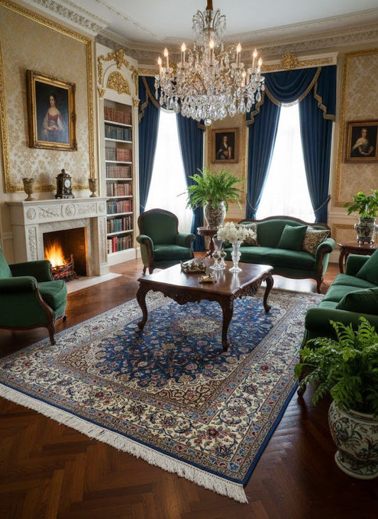 ペルシャ絨毯 カーペット ラグ ウール＆シルク 手織り 高級 ペルシャ絨毯の本場 イラン イスファハン産 中型サイズ 240cm×152cm 【本物保証/直輸入】