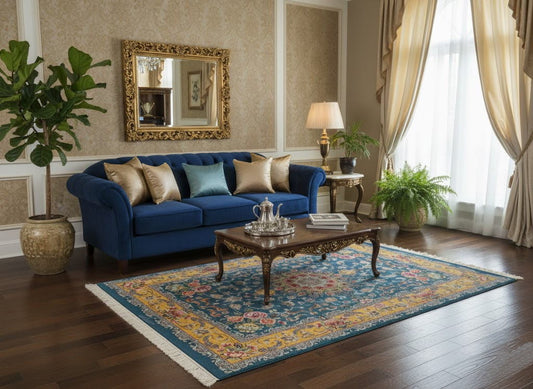 ペルシャ絨毯 カーペット ラグ ウール＆シルク 手織り 高級 ペルシャ絨毯の本場 イラン イスファハン産 中型サイズ 200cm×127cm 【本物保証/直輸入】