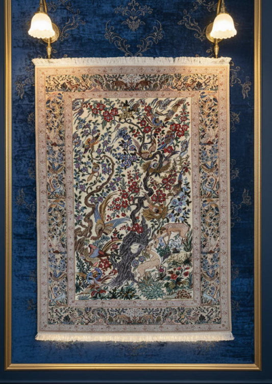 ペルシャ絨毯 カーペット ラグ ウール＆シルク 手織り 高級 ペルシャ絨毯の本場 イラン イスファハン産 中型サイズ 190cm×125cm【本物保証/直輸入】