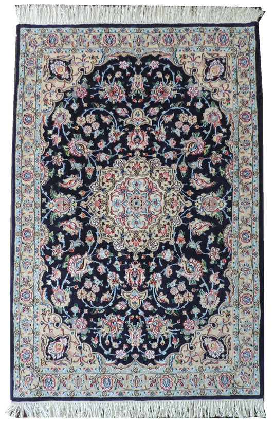 ペルシャ絨毯 カーペット 玄関マット ウール＆シルク 手織り 高級ペルシャ絨毯の本場 イラン ナイン産玄関マット/サイズ 152cm×102cm【本物保証/直輸入】