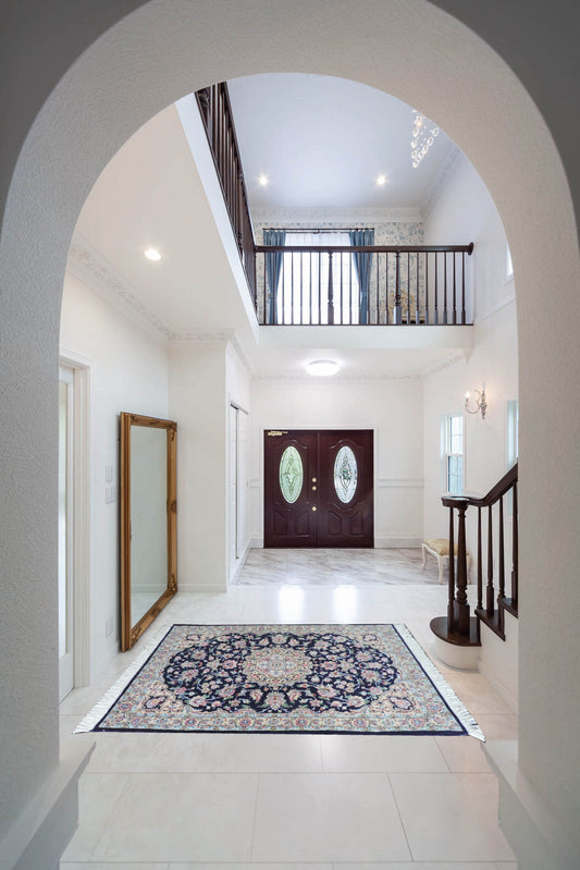 ペルシャ絨毯 カーペット 玄関マット ウール＆シルク 手織り 高級ペルシャ絨毯の本場 イラン ナイン産玄関マット/サイズ 152cm×102cm【本物保証/直輸入】