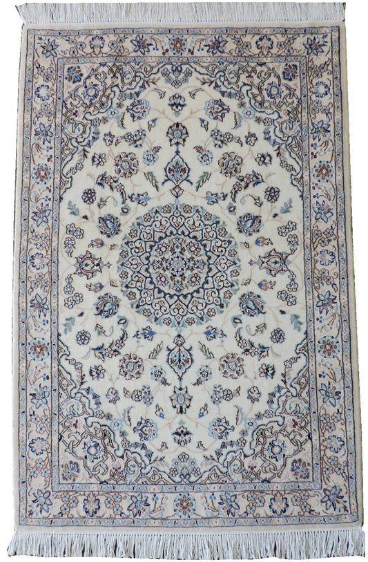 ペルシャ絨毯 カーペット 玄関マット ウール＆シルク 手織り 高級ペルシャ絨毯の本場 イラン ナイン産玄関マット/サイズ 152cm×102cm【本物保証/直輸入】