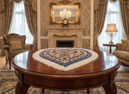 ペルシャ絨毯 愛らしいハートの形 ウール100％ 手織り ペルシャ絨毯の本場 イラン ナイン産玄関マットなどに、サイズ 34cm×34cm【本物保証/直輸入】