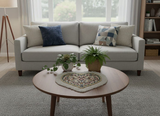 ペルシャ絨毯 愛らしいハートの形 ウール100％ 手織り ペルシャ絨毯の本場 イラン ナイン産玄関マットなどに、サイズ 31cm×28cm【本物保証/直輸入】 (コピー)