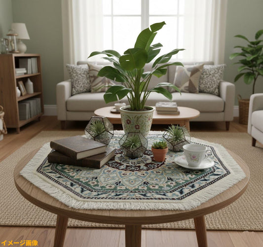 ペルシャ絨毯 カーペット ウール100％珍しい正八角形（オクタゴン）の形手織り 高級 ペルシャ絨毯の本場 イラン ナイン産玄関マットなどに 53cm×53cm【本物保証/直輸入】