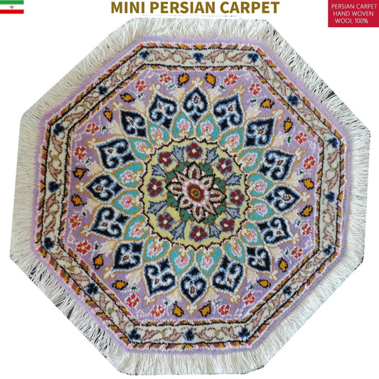 ペルシャ絨毯 カーペット ウール100％珍しい正八角形（オクタゴン）の形手織り 高級 ペルシャ絨毯の本場 イラン ナイン産玄関マットなどに 47cm×47cm【本物保証/直輸入】