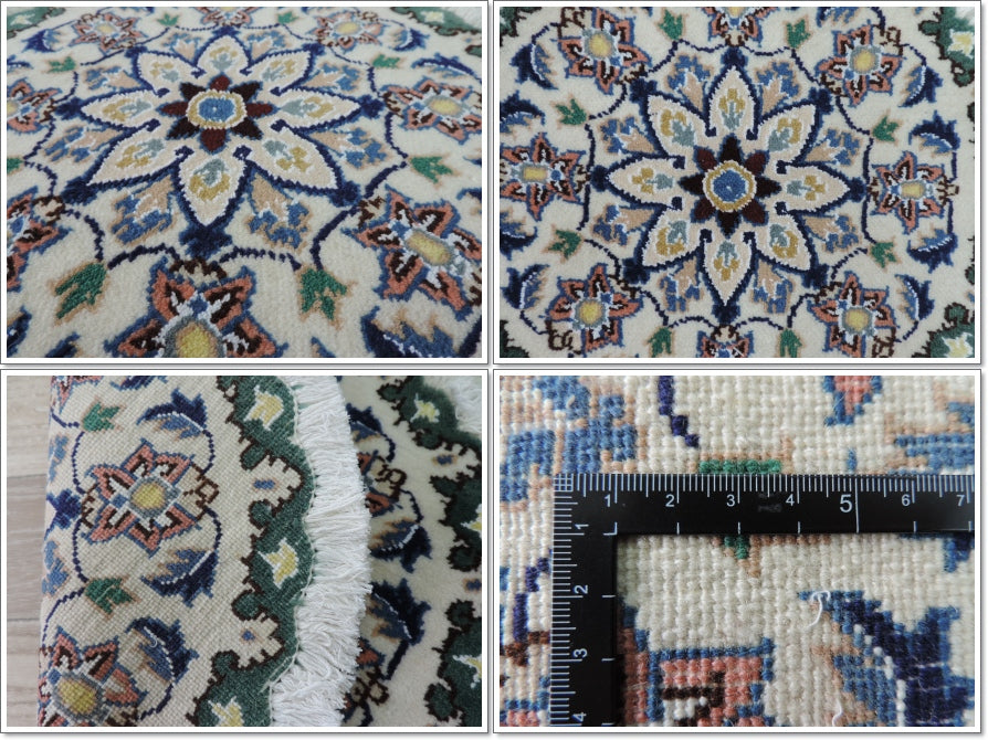 ペルシャ絨毯 愛らしいミニ丸形 ウール100％ 手織り ペルシャ絨毯の本場 イラン ナイン産チェアーマット玄関マットなどに、サイズ 43cm×43cm【本物保証/直輸入】