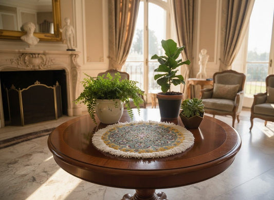 ペルシャ絨毯 愛らしいミニ丸形 ウール100％ 手織り ペルシャ絨毯の本場 イラン ナイン産チェアーマット玄関マットなどに、サイズ 43cm×43cm【本物保証/直輸入】