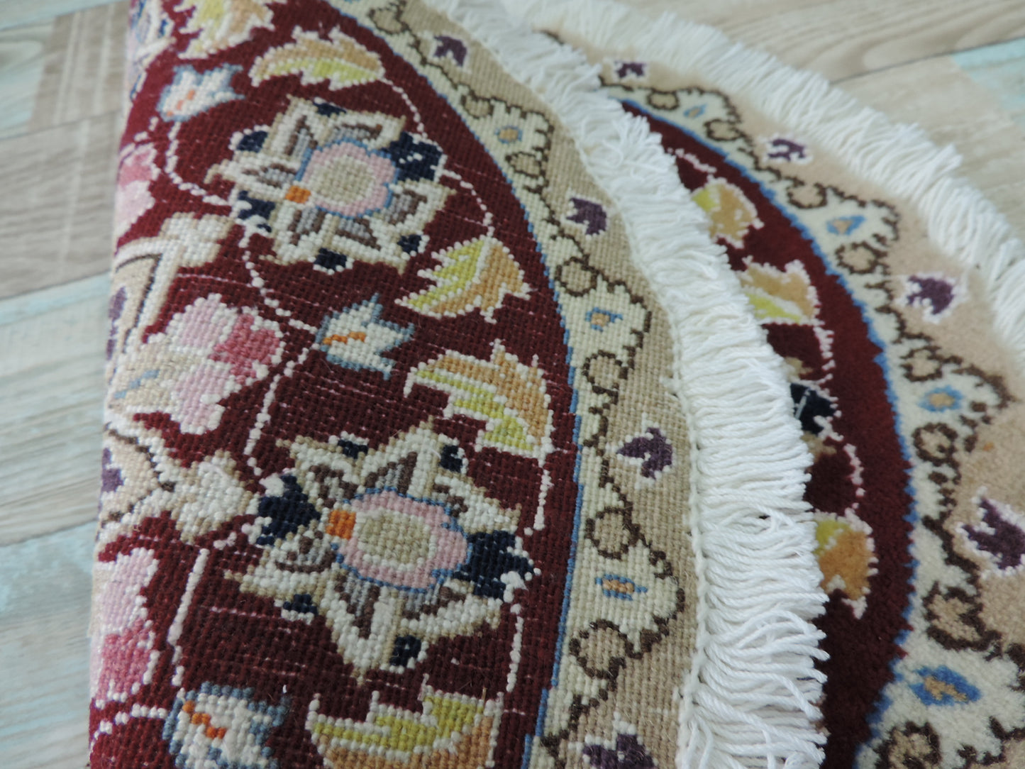 ペルシャ絨毯 愛らしいミニ丸形 ウール100％ 手織り ペルシャ絨毯の本場 イラン ナイン産チェアーマット玄関マットなどに、サイズ 40cm×40cm【本物保証/直輸入】