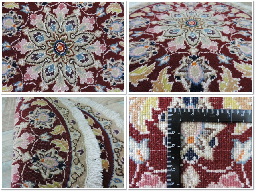 ペルシャ絨毯 愛らしいミニ丸形 ウール100％ 手織り ペルシャ絨毯の本場 イラン ナイン産チェアーマット玄関マットなどに、サイズ 40cm×40cm【本物保証/直輸入】