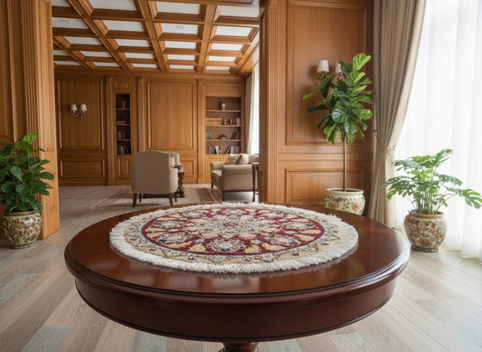 ペルシャ絨毯 愛らしいミニ丸形 ウール100％ 手織り ペルシャ絨毯の本場 イラン ナイン産チェアーマット玄関マットなどに、サイズ 41cm×41cm【本物保証/直輸入】