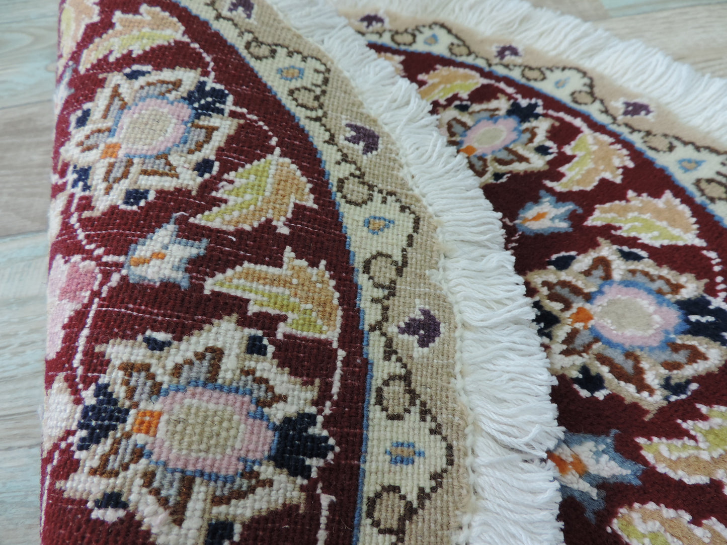 ペルシャ絨毯 愛らしいミニ丸形 ウール100％ 手織り ペルシャ絨毯の本場 イラン ナイン産チェアーマット玄関マットなどに、サイズ 41cm×41cm【本物保証/直輸入】