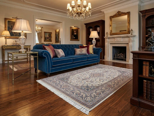 ペルシャ絨毯 カーペット ラグ ウール＆シルク 手織り 高級 ペルシャ絨毯の本場 イラン イスファハン産 中型サイズ 235cm×160cm 【本物保証/直輸入】