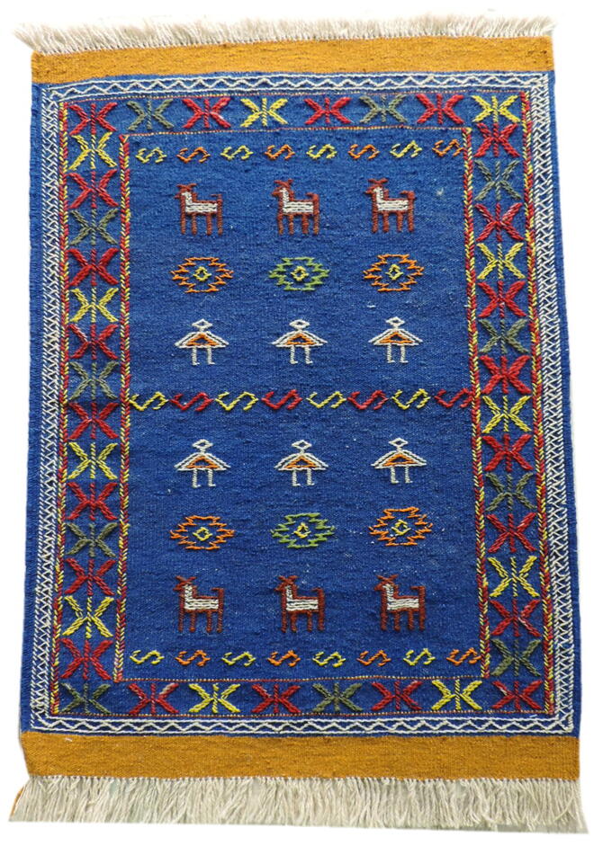 キリム 手織り ペルシャキリム ウール製 イラン　刺繍入りキリム グーチャン産 ラグ 敷物 玄関マットサイズ 100cmｘ68cm 【本物保証/直輸入】