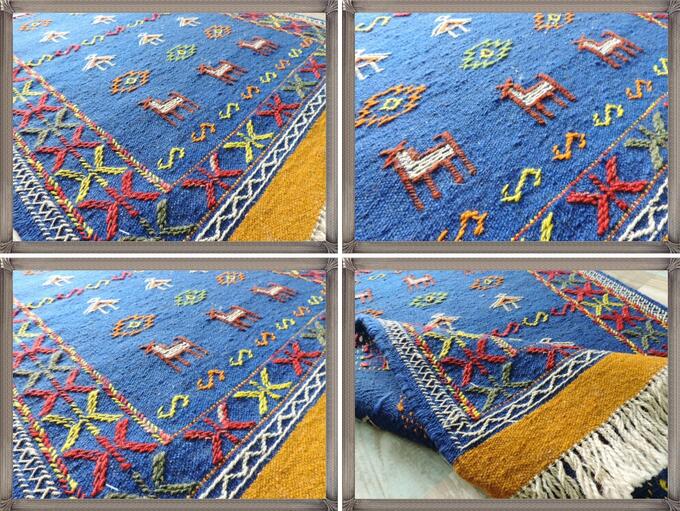 キリム 手織り ペルシャキリム ウール製 イラン　刺繍入りキリム グーチャン産 ラグ 敷物 玄関マットサイズ 100cmｘ68cm 【本物保証/直輸入】