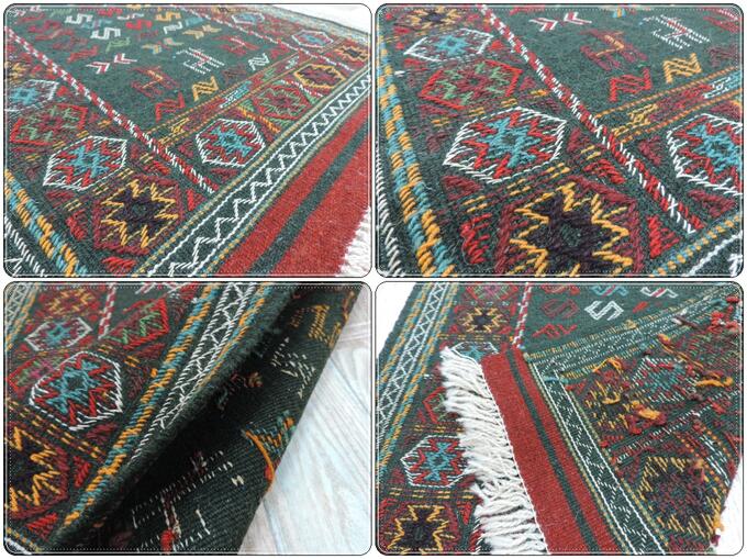 キリム 手織り ペルシャキリム ウール製 イラン　刺繍入りキリム グーチャン産 ラグ 敷物 玄関マットサイズ 104cmｘ66cm 【本物保証/直輸入】