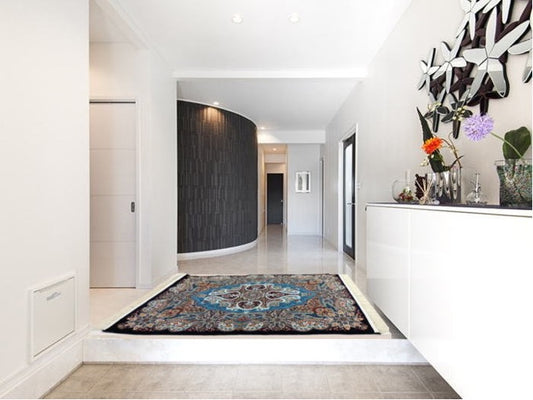 ペルシャ絨毯 カーペット ラグ 63万ノット 高密度 ソフトタッチ ウィルトン織り 機械織り ペルシャ絨毯の本場 イラン産 玄関マット 150cm×100cm 【本物保証/直輸入/高品質/高級/激安】