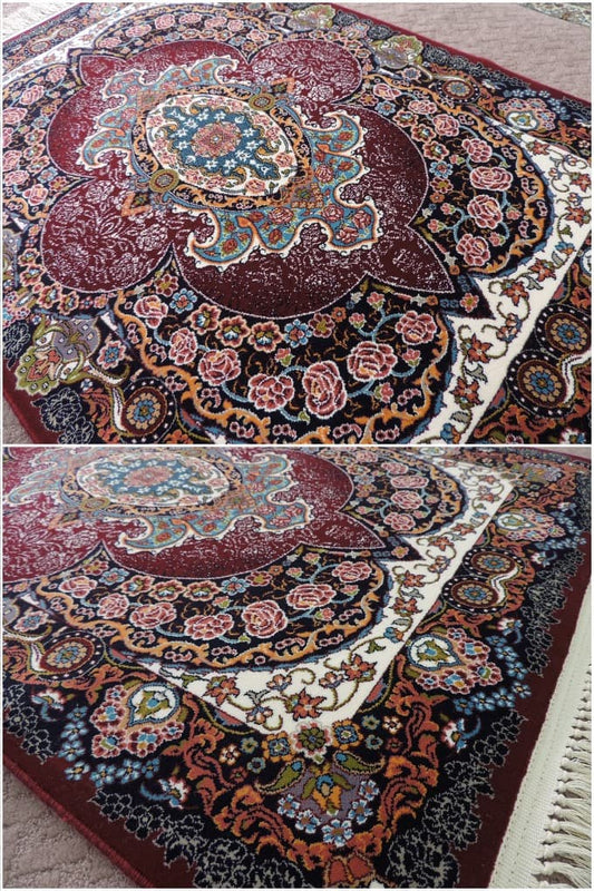 ペルシャ絨毯 カーペット ラグ 63万ノット 高密度 ソフトタッチ ウィルトン織り 機械織り ペルシャ絨毯の本場 イラン産 玄関マット 120cm×80cm 【本物保証/直輸入/高品質/高級/激安】